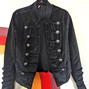 Free People Black Velvet Military Jacket